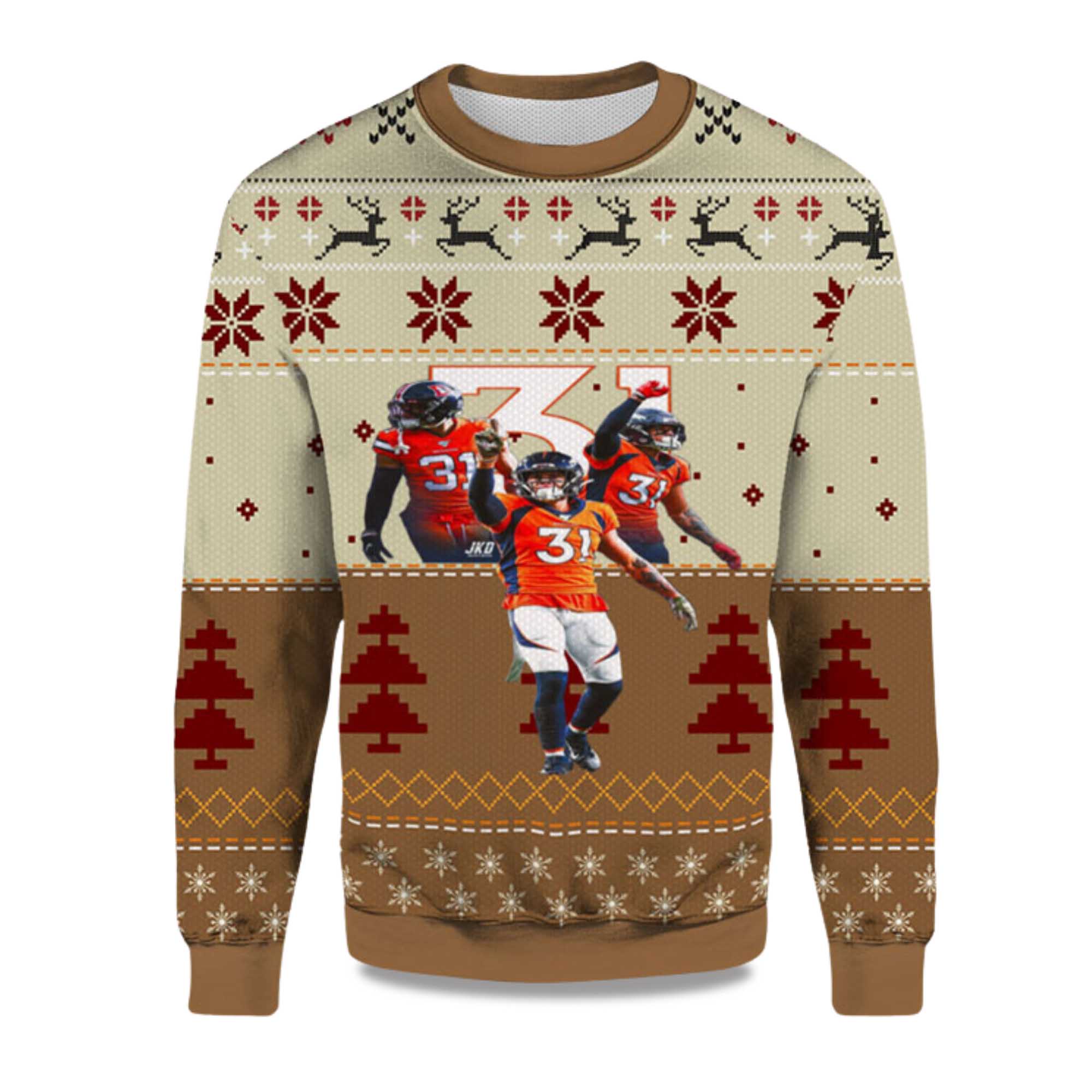 2025 Justin Simmons Denver Broncos Ugly Christmas Sweater