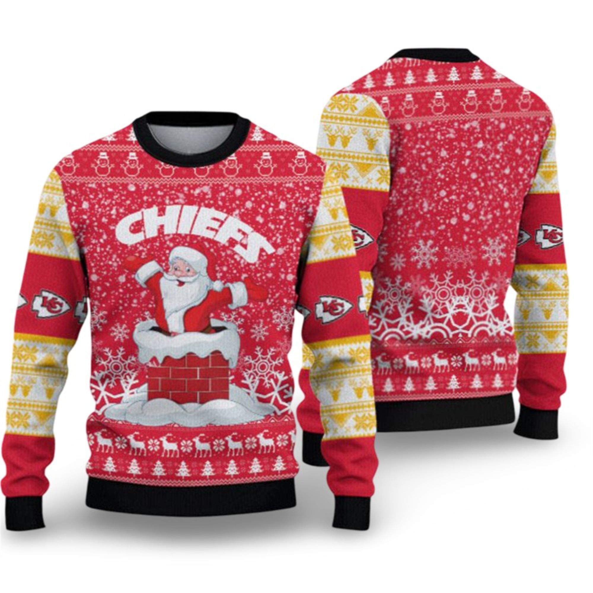Alternative view of 2025 KC Chiefs Funny Santa Ugly Christmas Sweater - Grishko.com