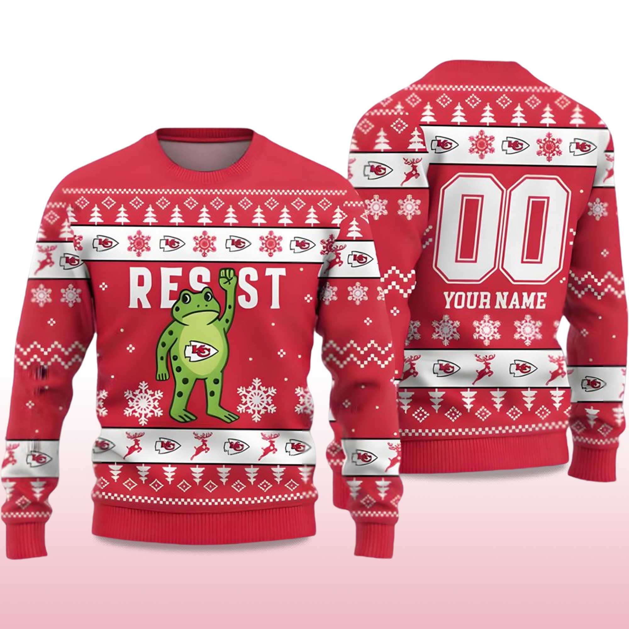 Alternative view of 2025 KC Chiefs Portland Frog Resist Ugly Christmas Sweater