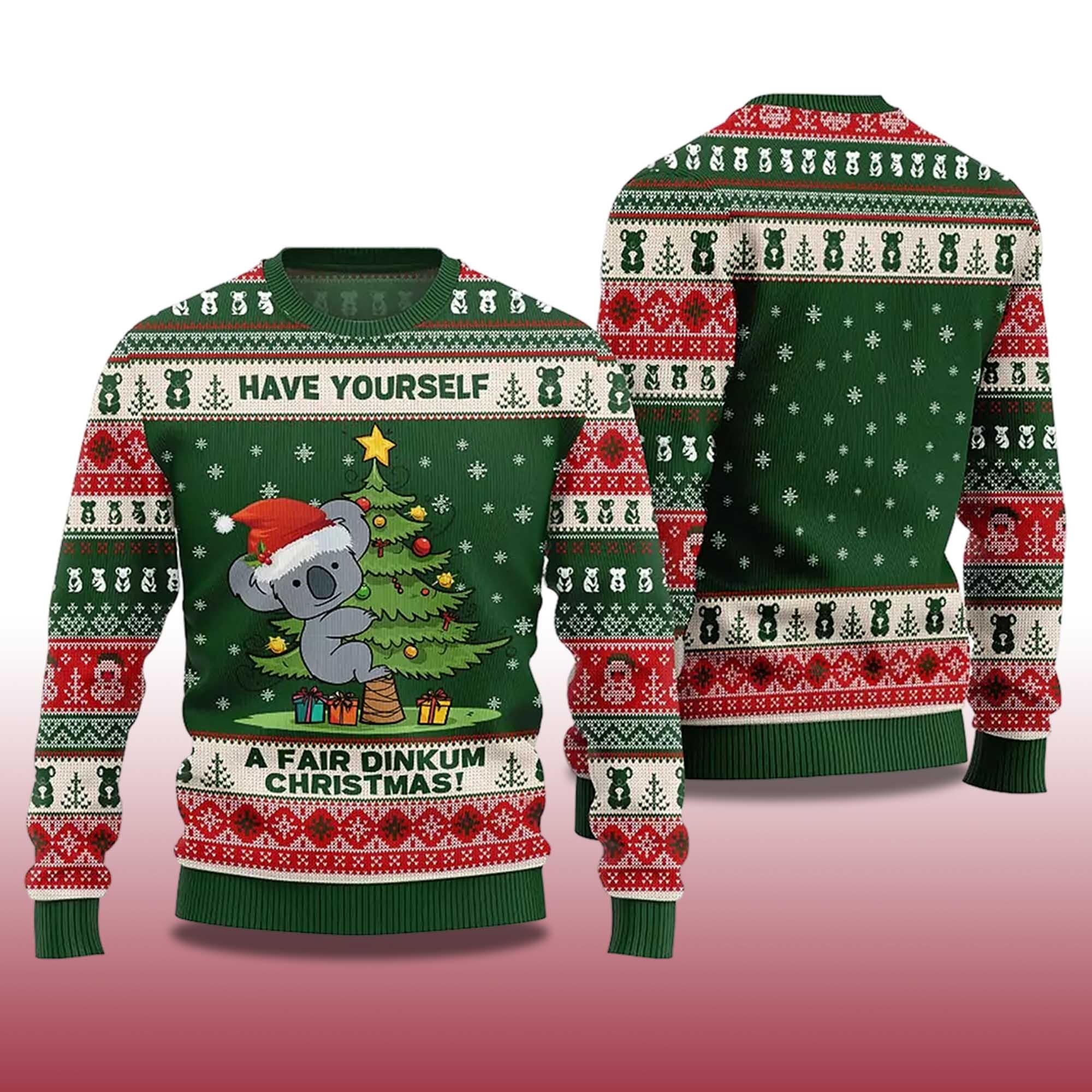 Alternative view of 2025 Koala Have Yourself A Fair Dinkum Christmas Ugly Sweater
