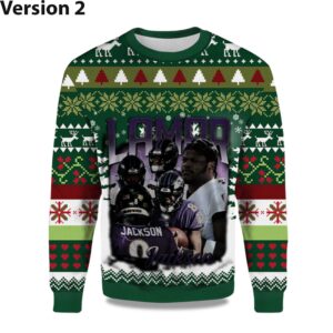 Alternative view of 2025 Lamar Jackson Baltimore Ravens Ugly Sweater