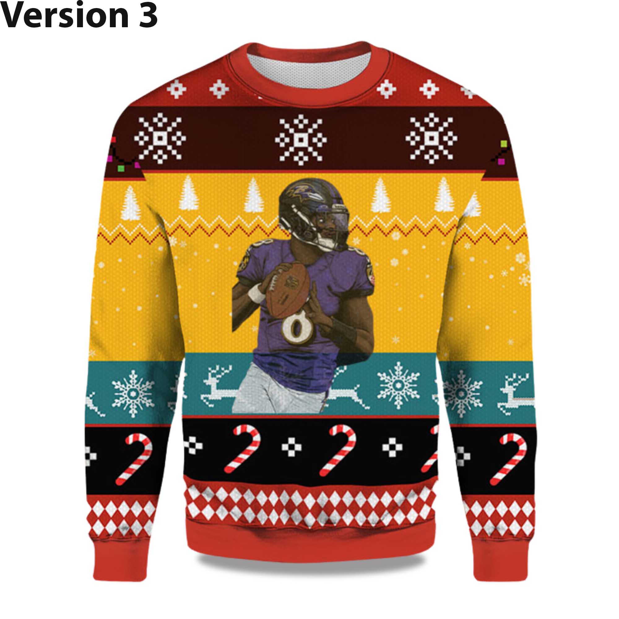 2025 Lamar Jackson Baltimore Ravens Ugly Sweater - Image 3
