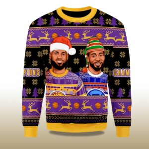 Alternative view of 2025 Lebron James And Kawhi Leonard Basketball Christmas Ugly Sweater