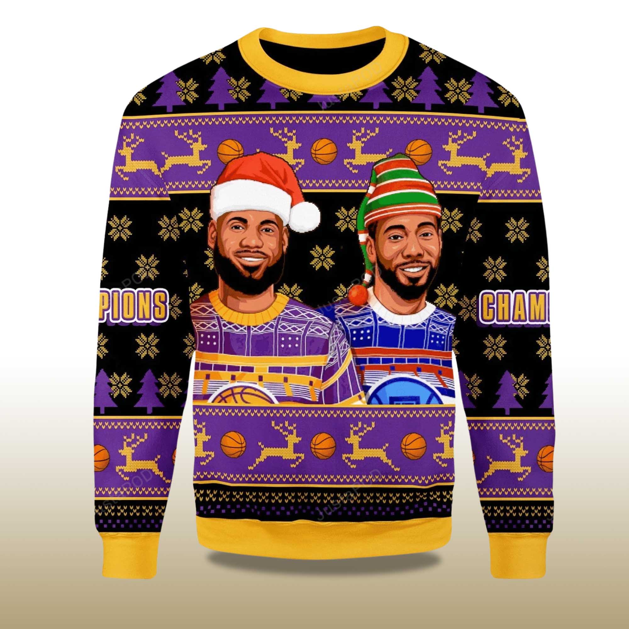 Alternative view of 2025 Lebron James And Kawhi Leonard Basketball Christmas Ugly Sweater