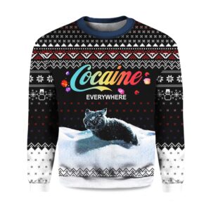 2025 Let It Snow Cat Cocaine Everywhere Ugly Christmas Sweater