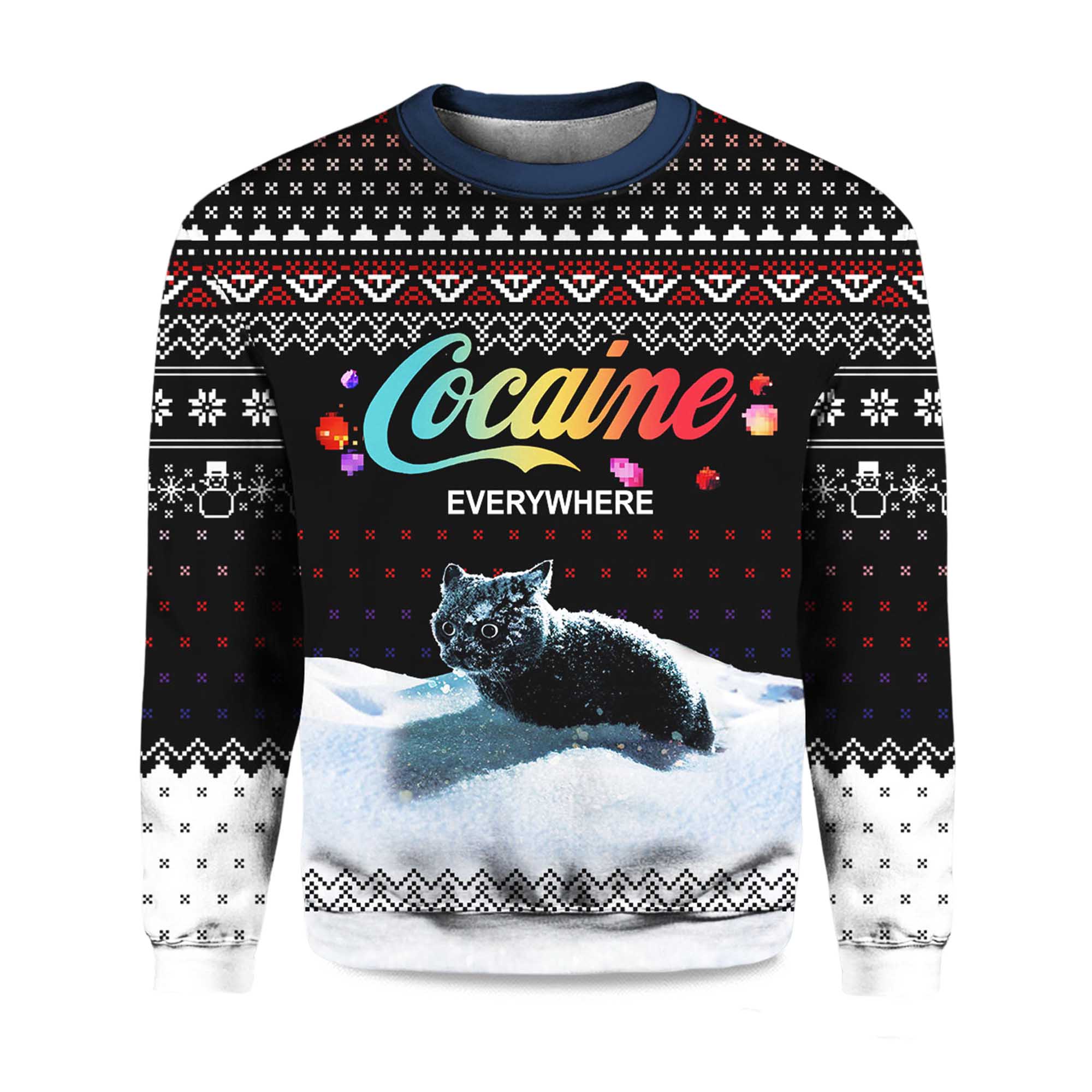 2025 Let It Snow Cat Cocaine Everywhere Ugly Christmas Sweater