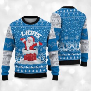 Alternative view of 2025 Lions Funny Santa Christmas Ugly Sweater