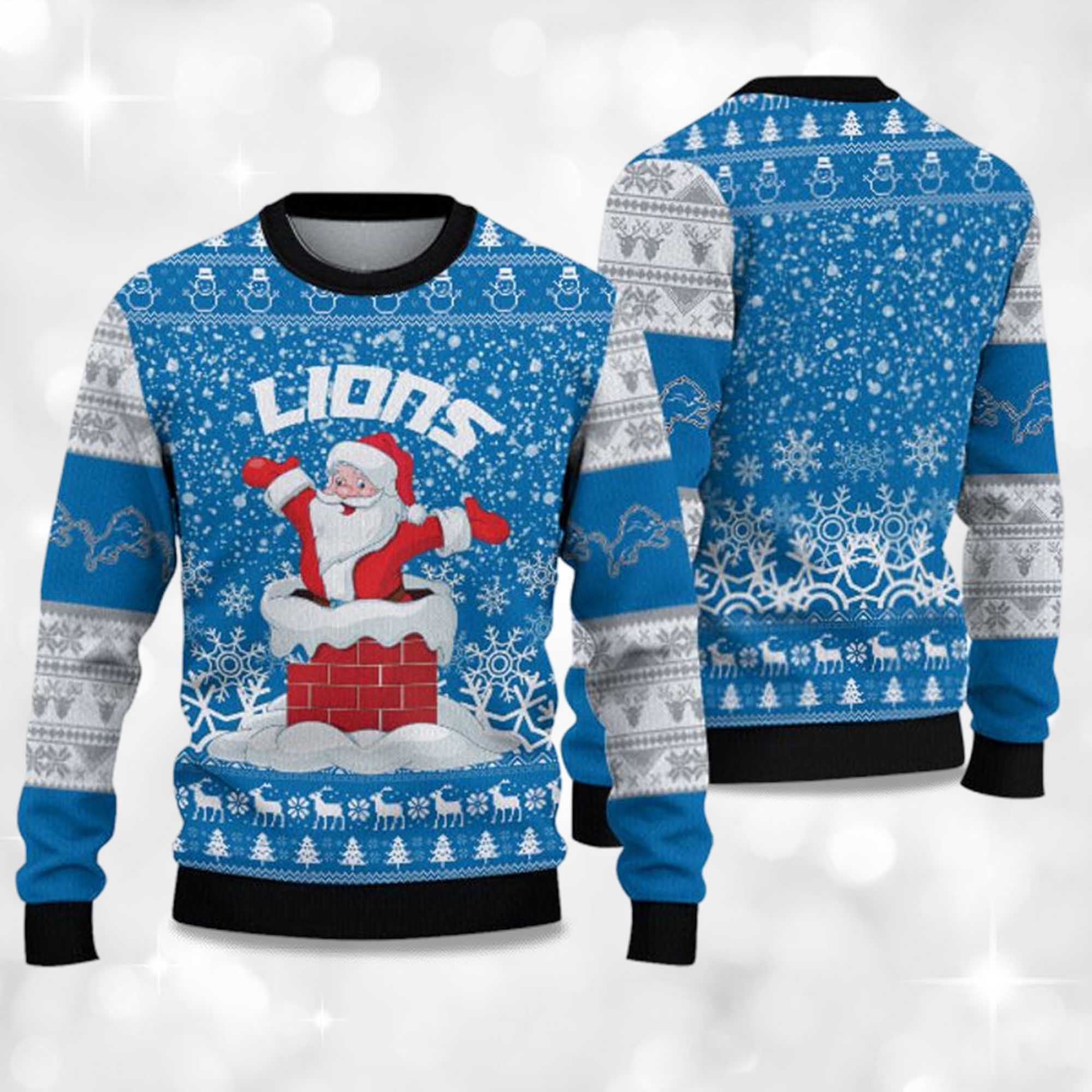 Alternative view of 2025 Lions Funny Santa Christmas Ugly Sweater