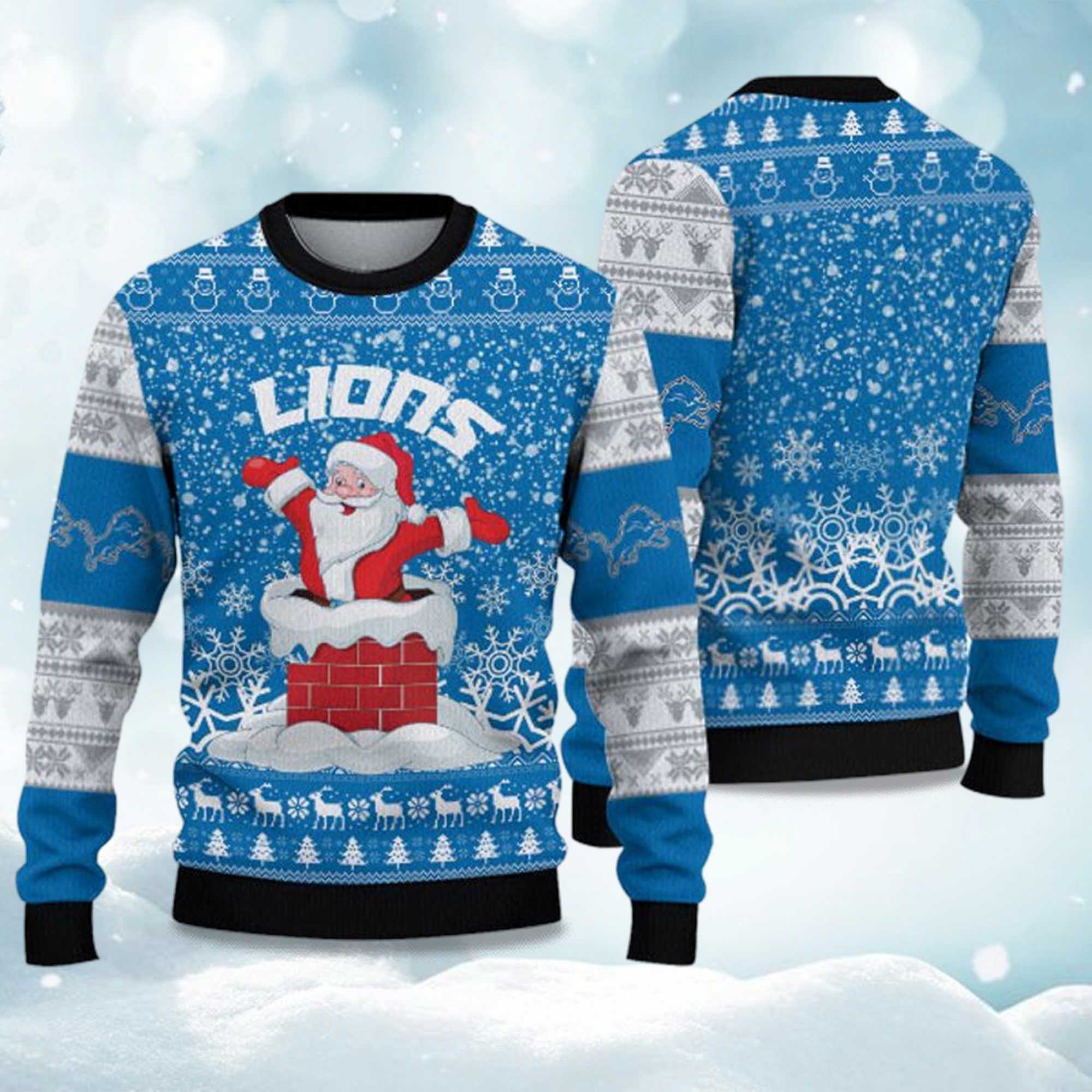 2025 Lions Funny Santa Christmas Ugly Sweater