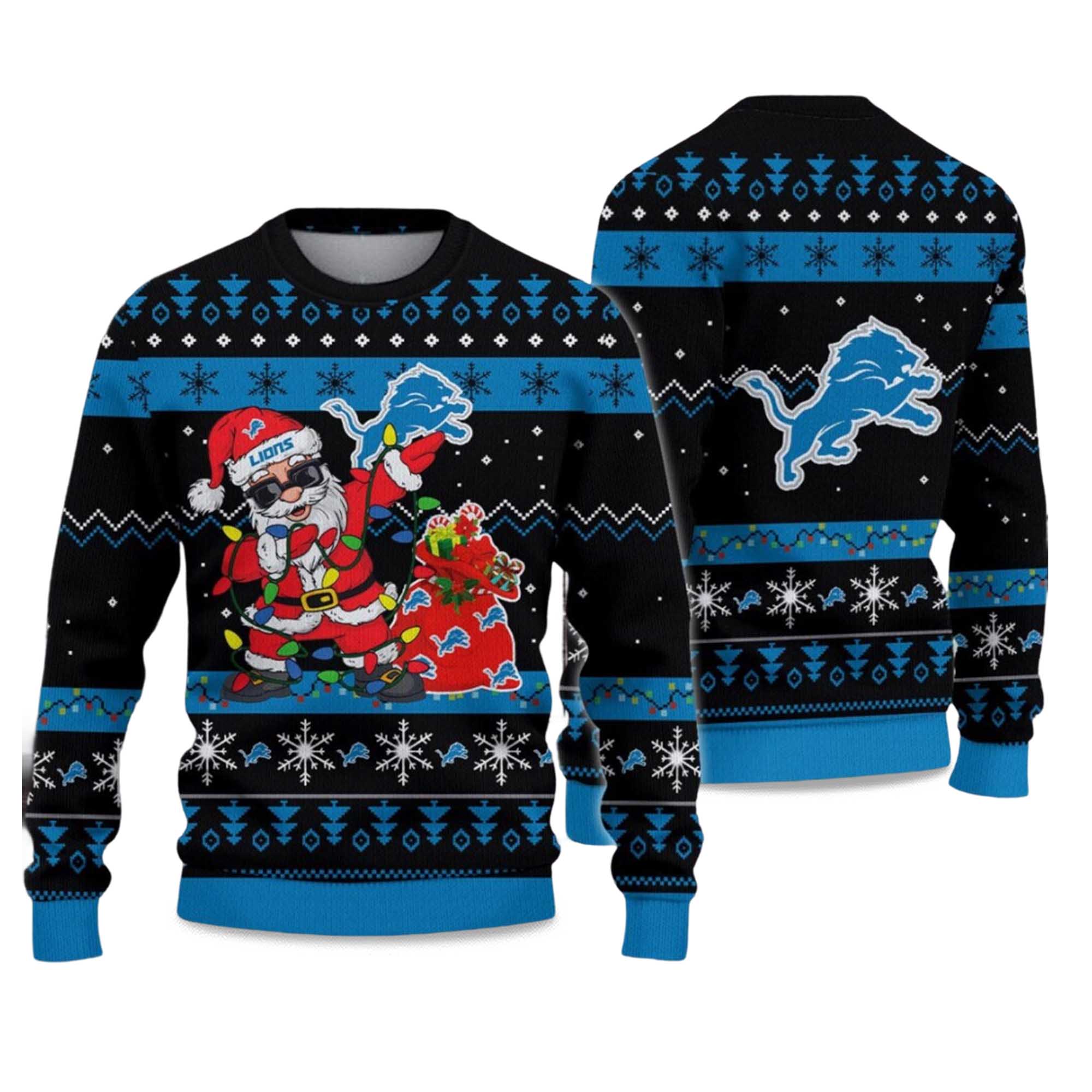 2025 Lions Santa Claus Ugly Christmas Sweater
