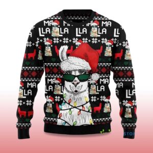Alternative view of 2025 Llama Christmas Light Ugly Christmas Sweater