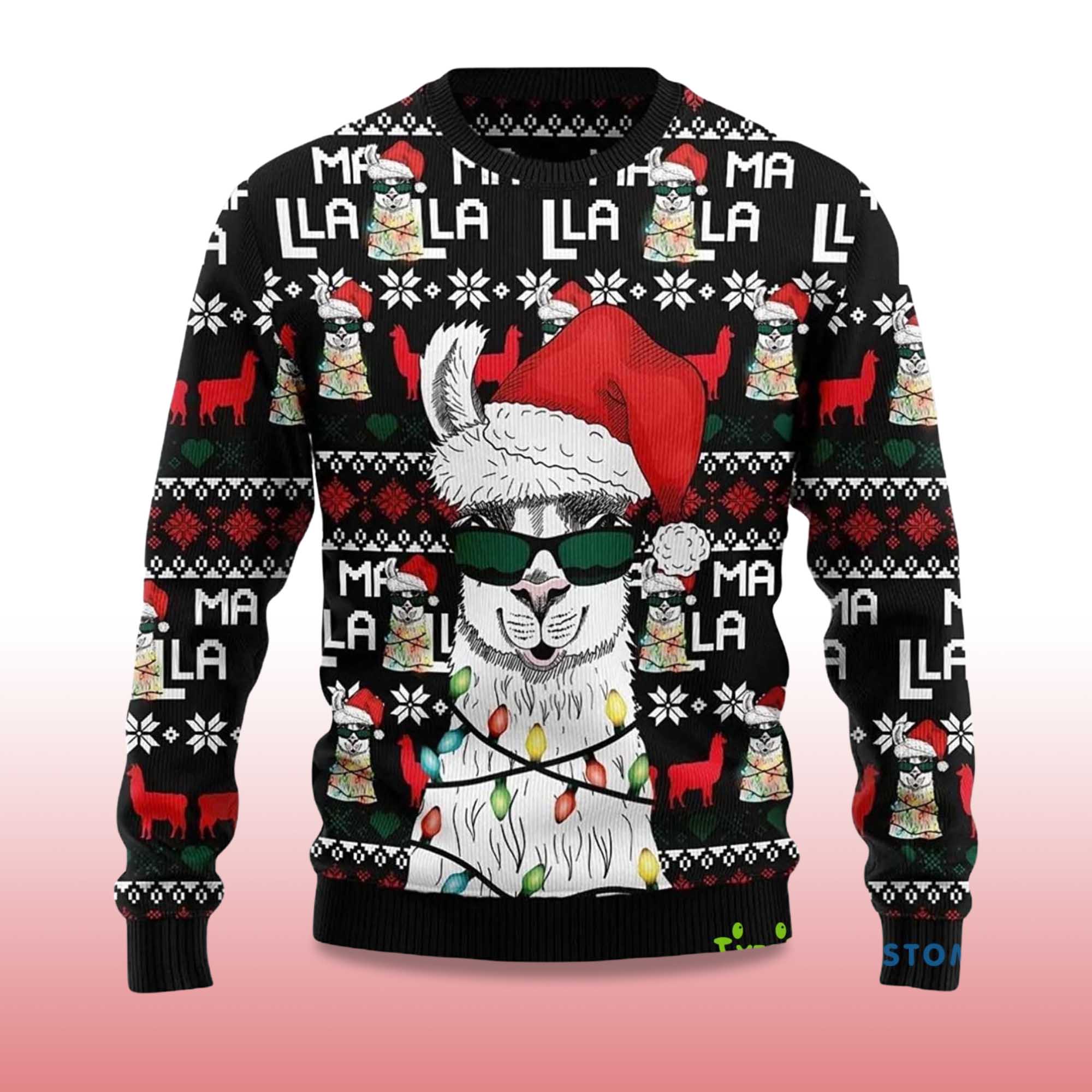 Alternative view of 2025 Llama Christmas Light Ugly Christmas Sweater