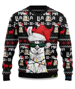 2025 Llama Christmas Light Ugly Christmas Sweater