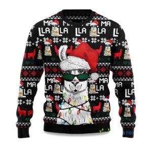 2025 Llama Christmas Light Ugly Christmas Sweater
