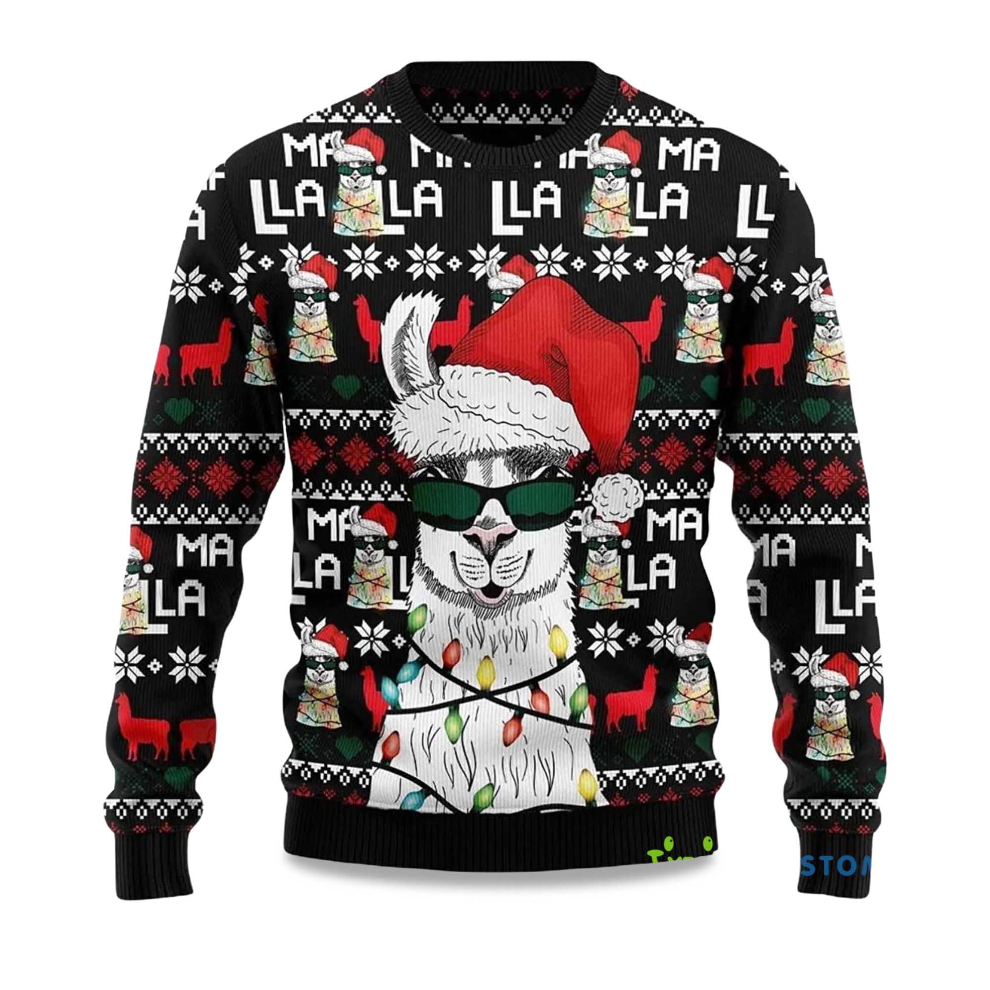 2025 Llama Christmas Light Ugly Christmas Sweater
