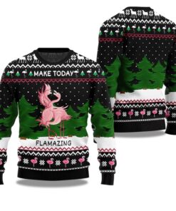 2025 Make Today Flamazing Flamingo Ugly Christmas Sweater