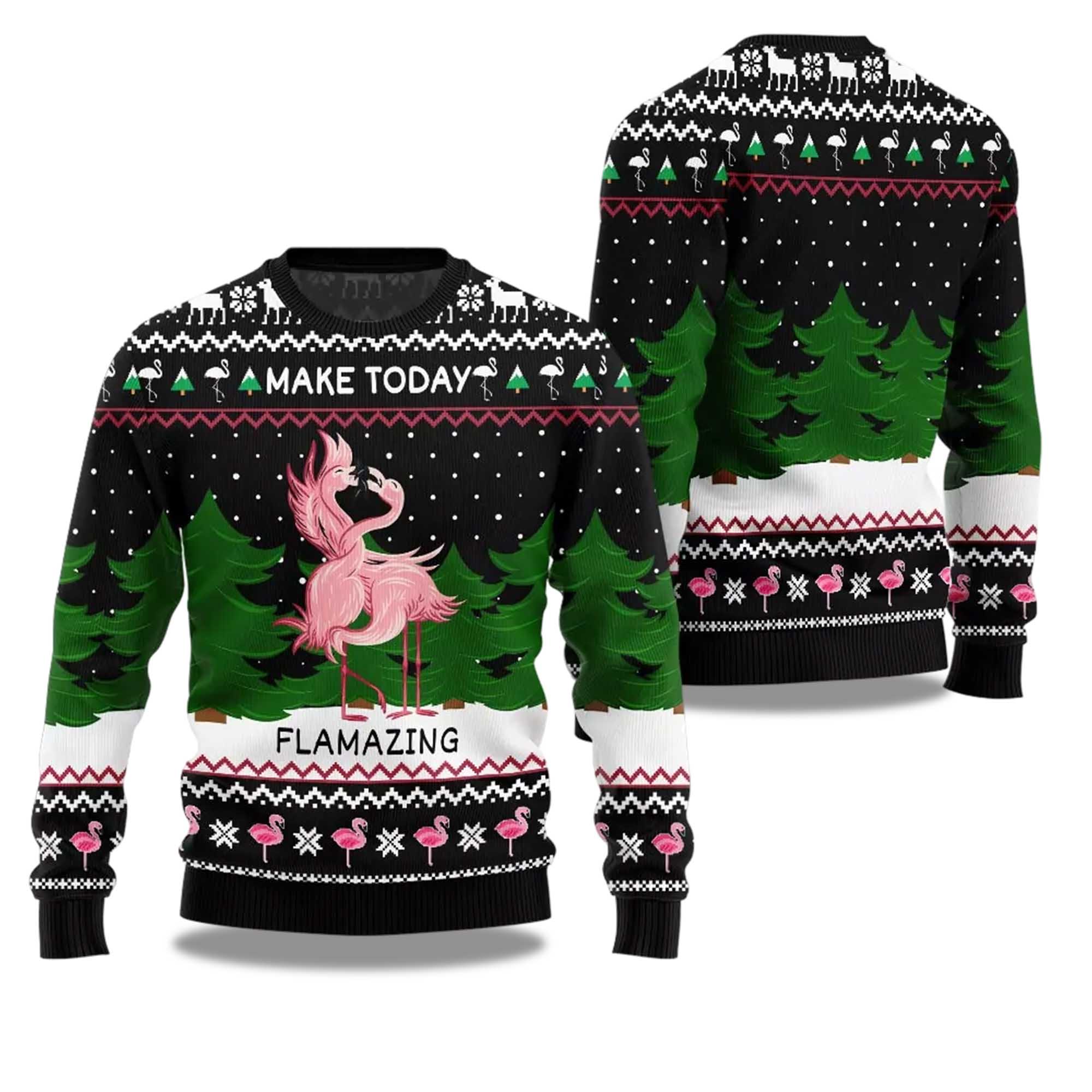 2025 Make Today Flamazing Flamingo Ugly Christmas Sweater