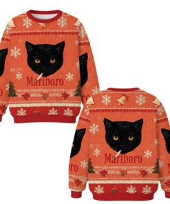 Alternative view of 2025 Marlboro Black Cat Smoking Christmas Ugly Sweater 