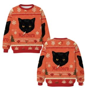 Alternative view of 2025 Marlboro Black Cat Smoking Christmas Ugly Sweater - Grishko.com