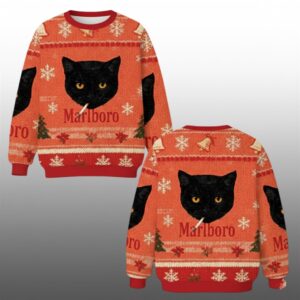 2025 Marlboro Black Cat Smoking Christmas Ugly Sweater - Grishko.com