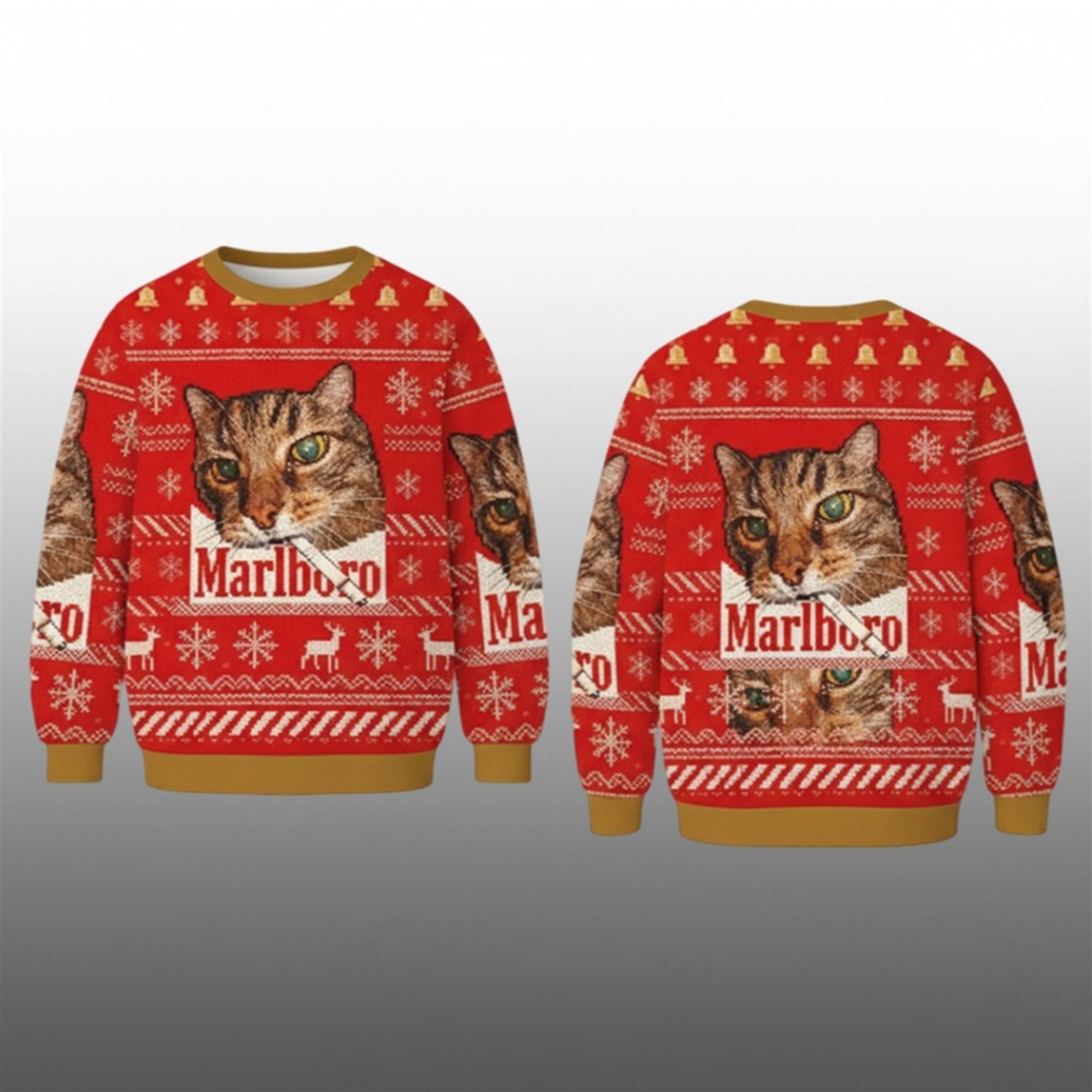 2025 Marlboro Smoking Cat Meme Christmas Ugly Sweater - Grishko.com