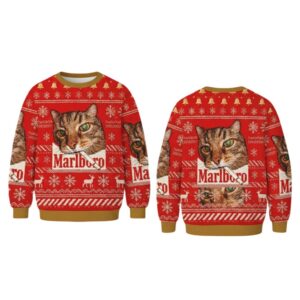 Alternative view of 2025 Marlboro Smoking Cat Meme Christmas Ugly Sweater - Grishko.com