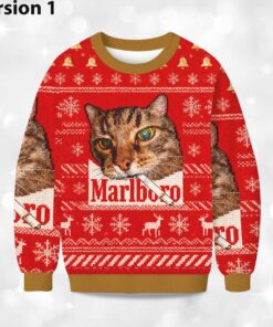 2025 Marlboro Smoking Cat Meme Christmas Ugly Sweater