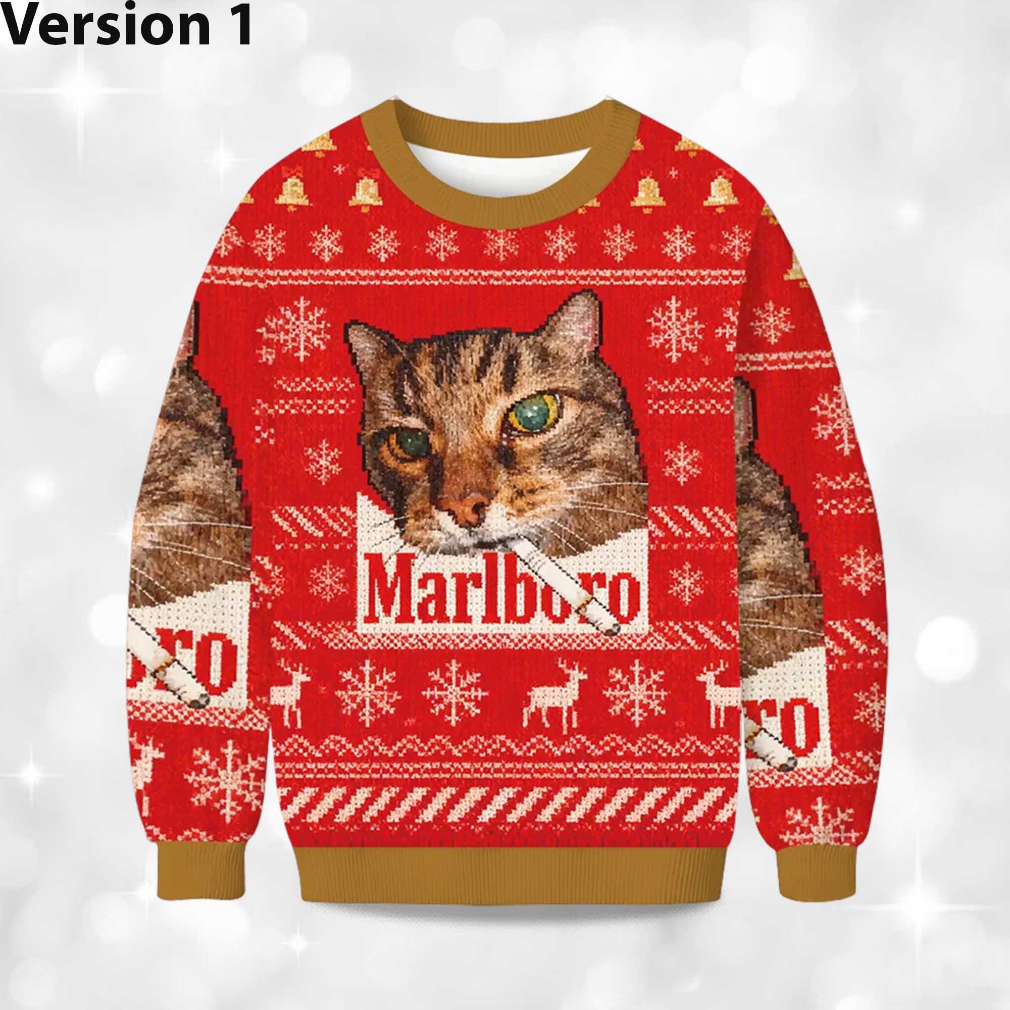 2025 Marlboro Smoking Cat Meme Christmas Ugly Sweater