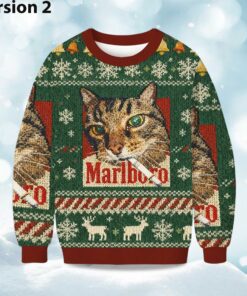 Alternative view of 2025 Marlboro Smoking Cat Meme Christmas Ugly Sweater