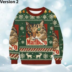 Alternative view of 2025 Marlboro Smoking Cat Meme Christmas Ugly Sweater