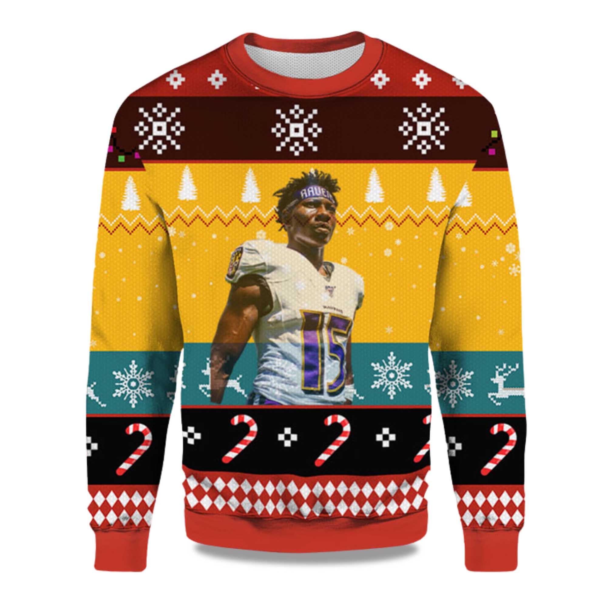 2025 Marquise Brown Baltimore Ravens Ugly Christmas Sweater