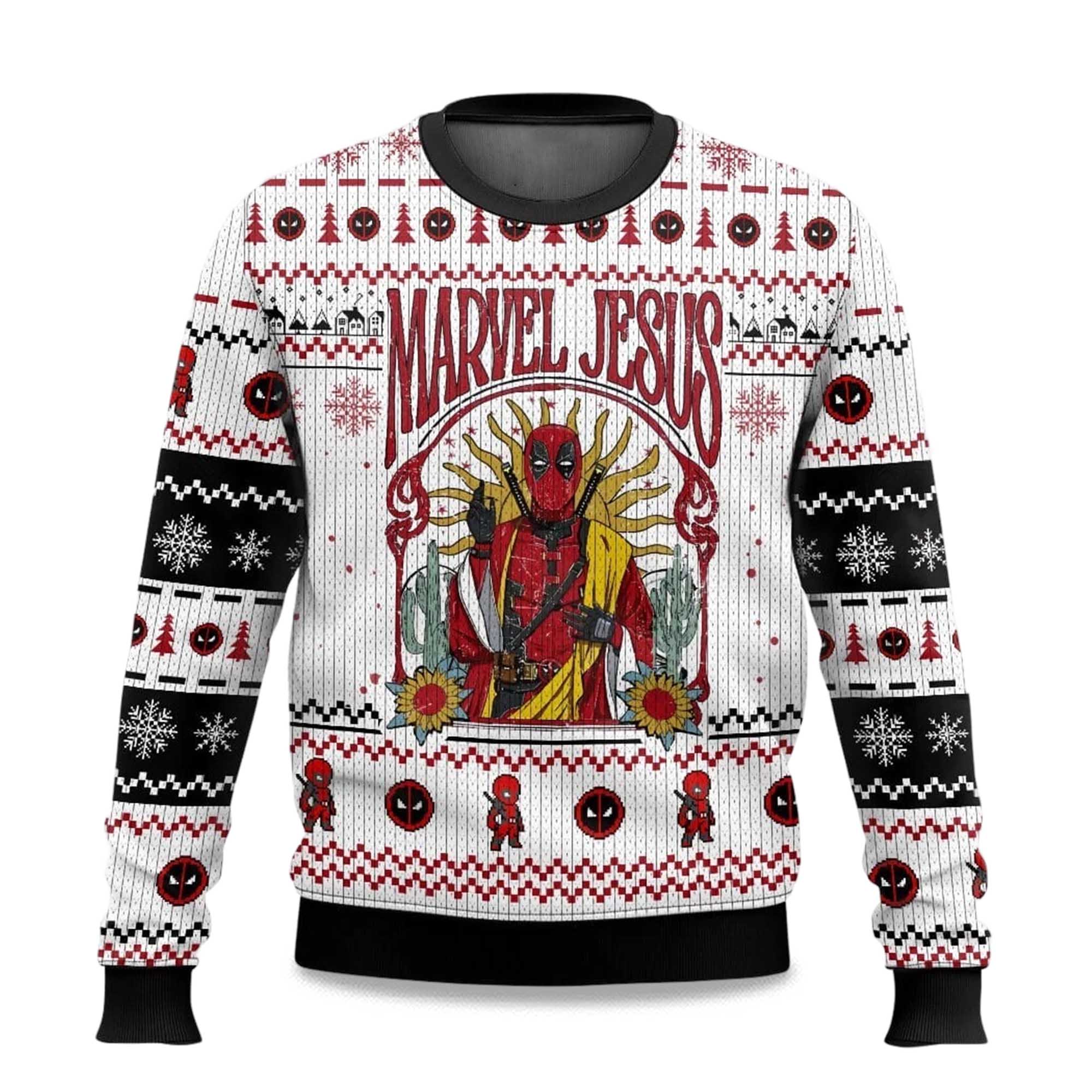 2025 Marvel Jesus Deadpool Ugly Sweater Christmas