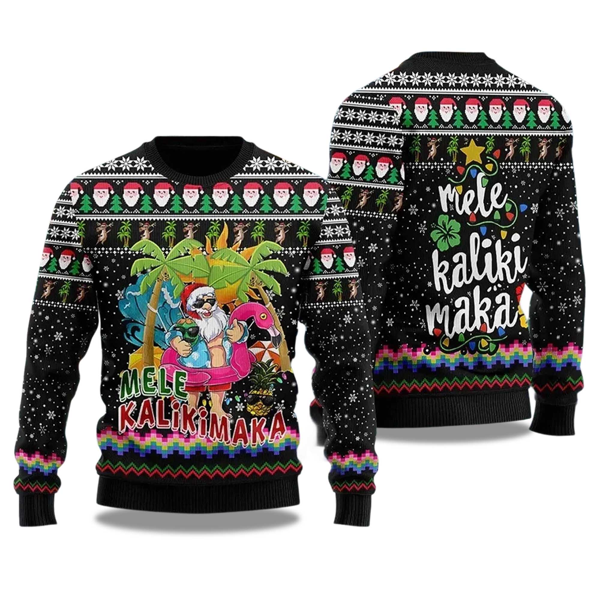 2025 Mele Kalikimaka Santa Claus Ugly Christmas Sweater