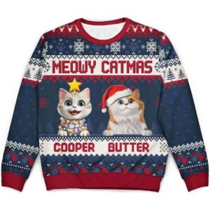 2025 Meowy Catmas Personalized Ugly Christmas Sweater