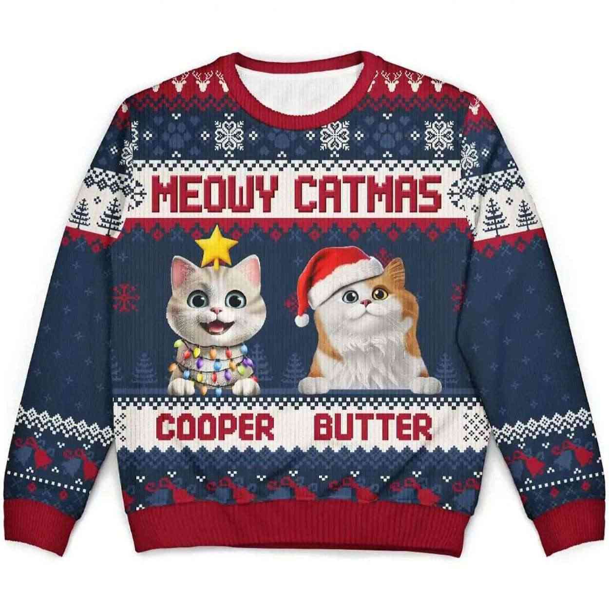 2025 Meowy Catmas Personalized Ugly Christmas Sweater