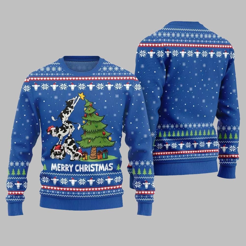 2025 Merry Christmas Cow Ugly Christmas Sweater - Image 4