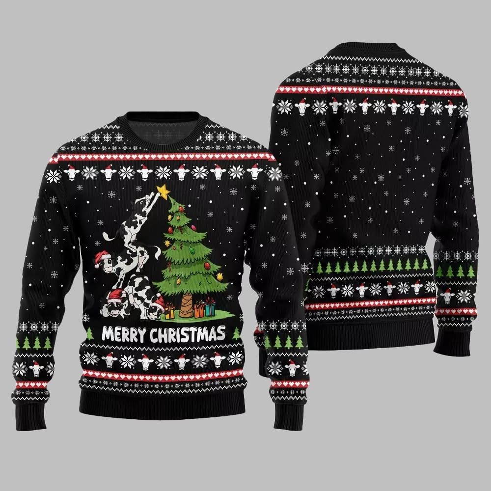 2025 Merry Christmas Cow Ugly Christmas Sweater - Image 3
