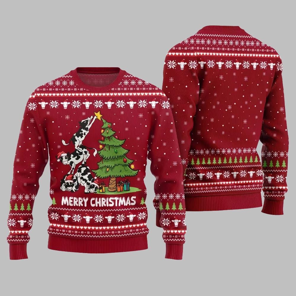 Alternative view of 2025 Merry Christmas Cow Ugly Christmas Sweater - Grishko.com