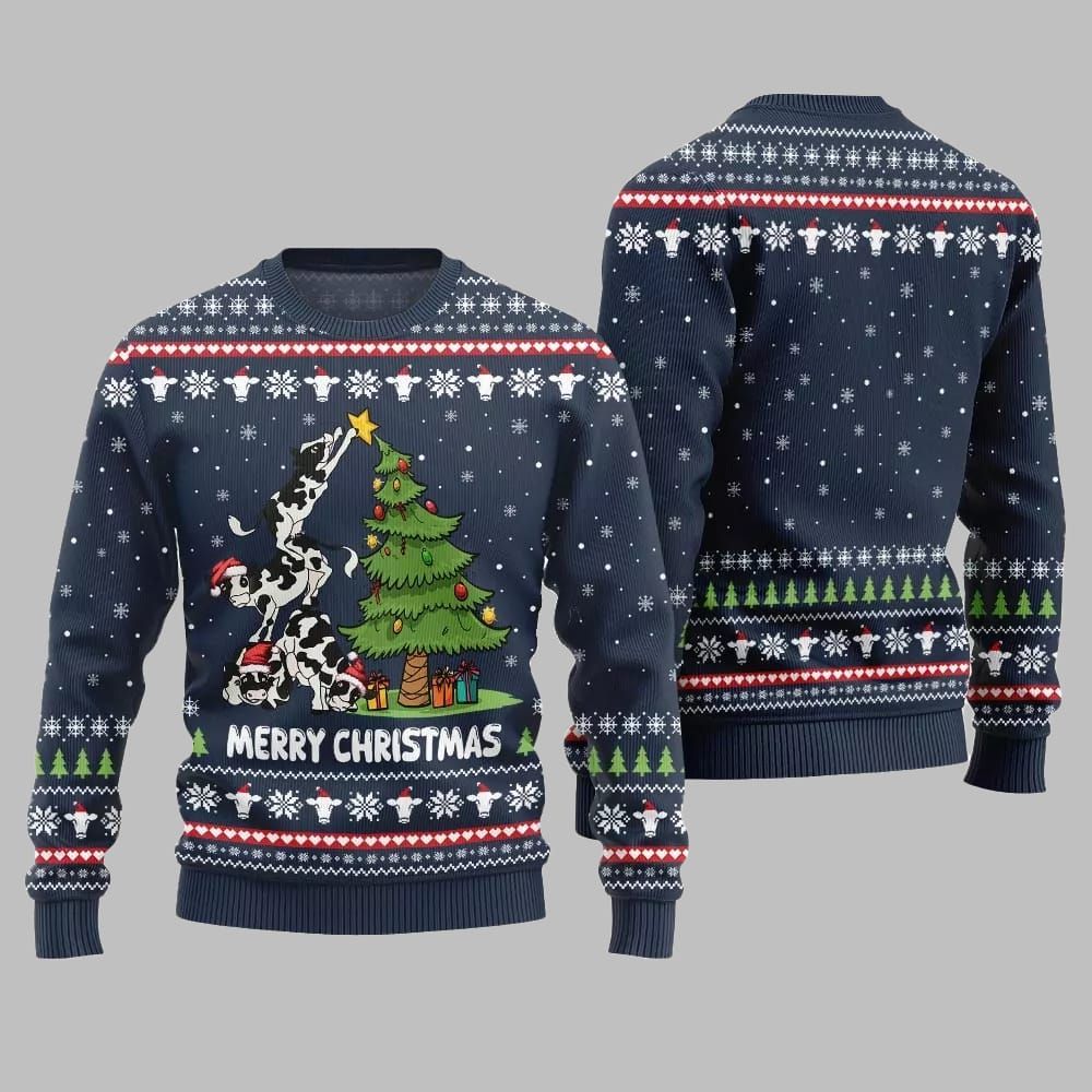 2025 Merry Christmas Cow Ugly Christmas Sweater - Image 5