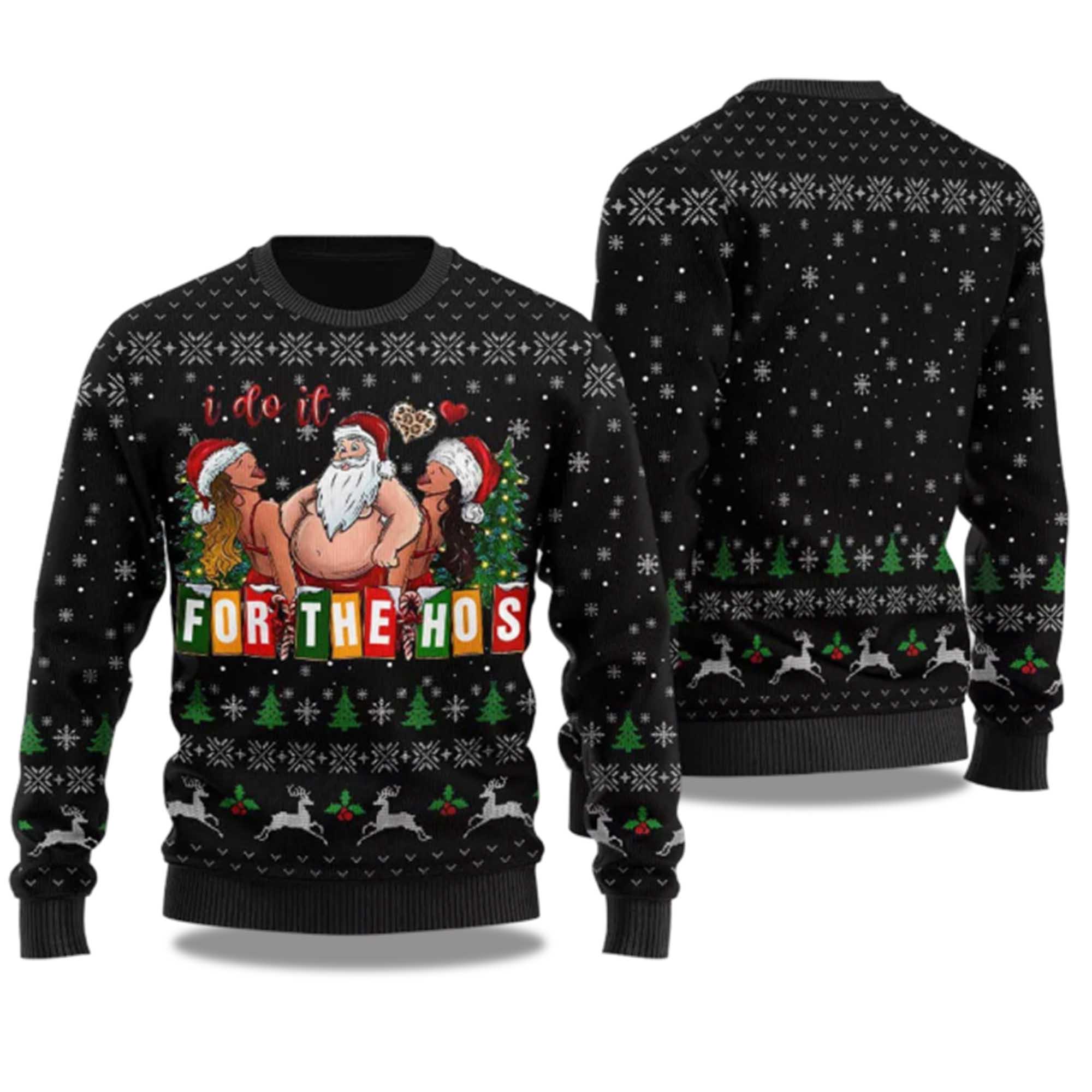2025 Merry I Do It For The Hos Santa Ugly Christmas Sweater