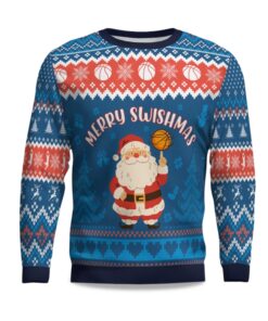2025 Merry Swishmas Basketball With Santa Ugly Christmas Sweater