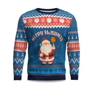 2025 Merry Swishmas Basketball With Santa Ugly Christmas Sweater