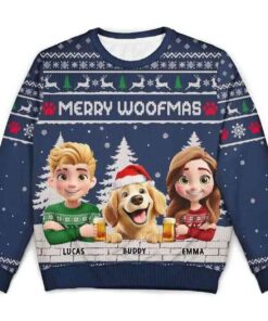 2025 Merry Woofmas Couple Dog Mom Dad Personalized Ugly Christmas Sweater