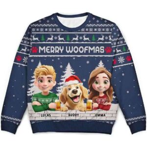2025 Merry Woofmas Couple Dog Mom Dad Personalized Ugly Christmas Sweater
