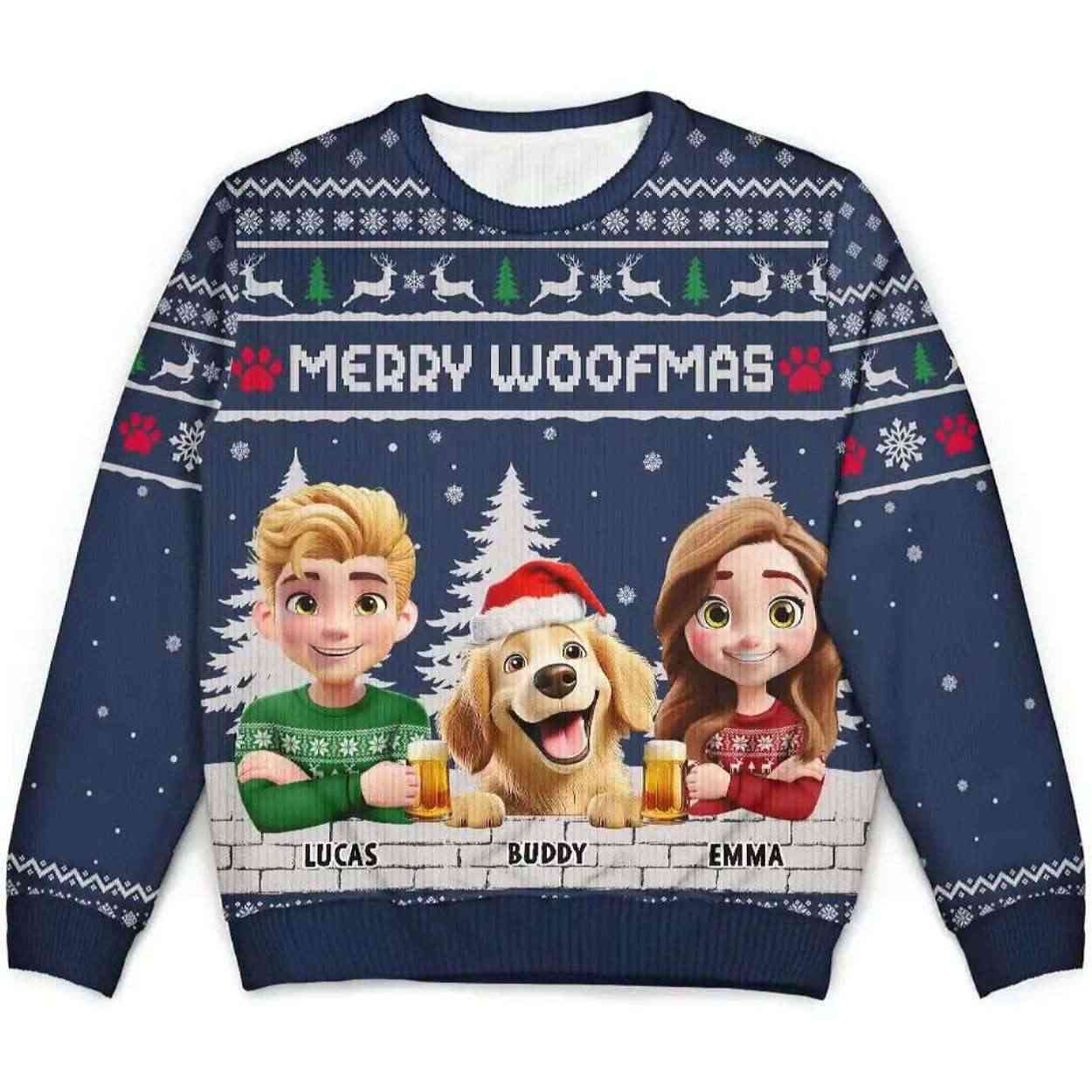 2025 Merry Woofmas Couple Dog Mom Dad Personalized Ugly Christmas Sweater