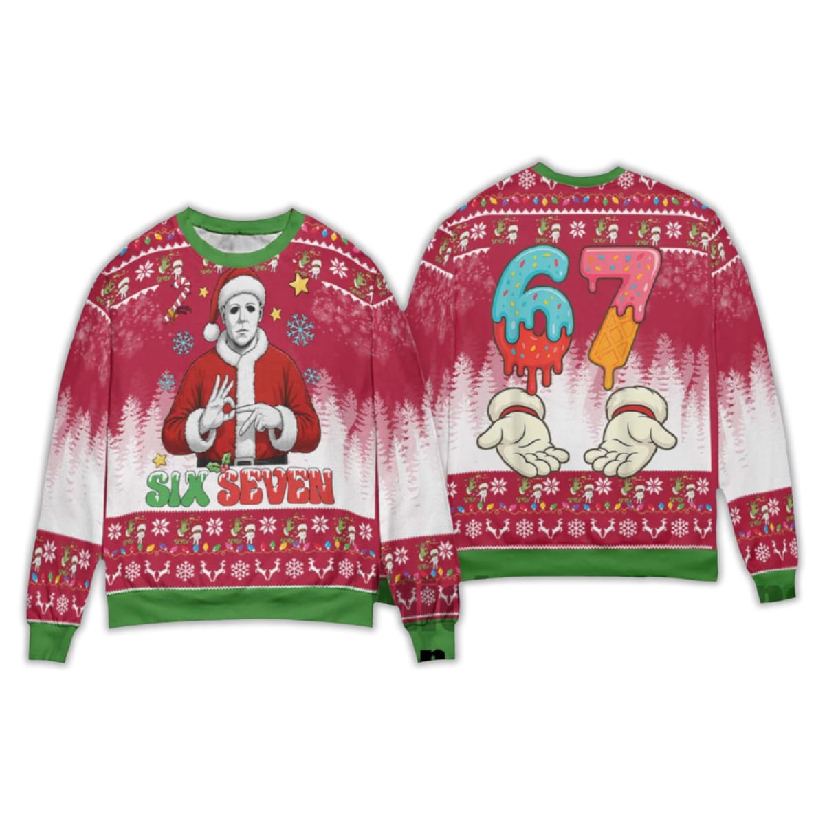 2025 Michael Myers Six Seven Christmas Ugly Sweater - Image 3