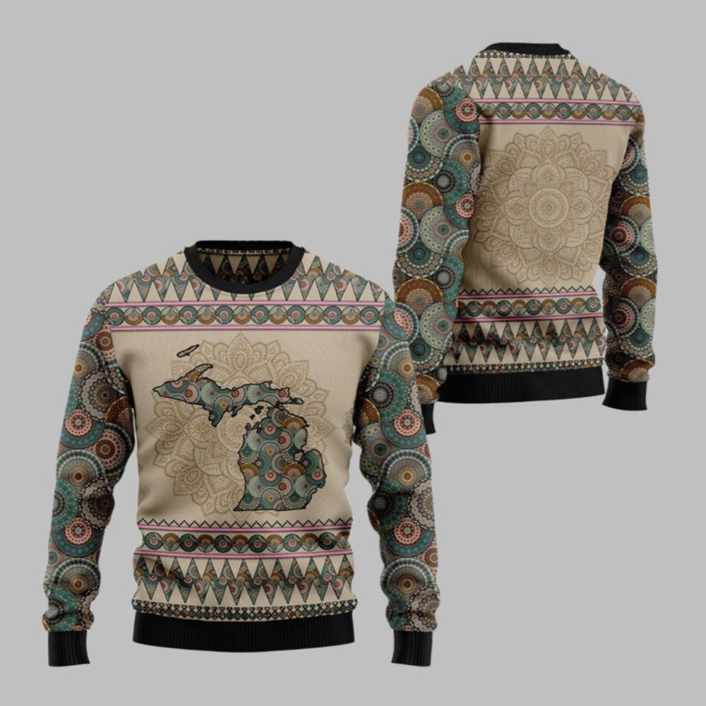 2025 Michigan Mandala Ugly Christmas Sweater - Grishko.com