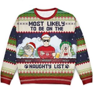 2025 Most Likely To Be On The Naughty List Personalized Ugly Christmas Sweater