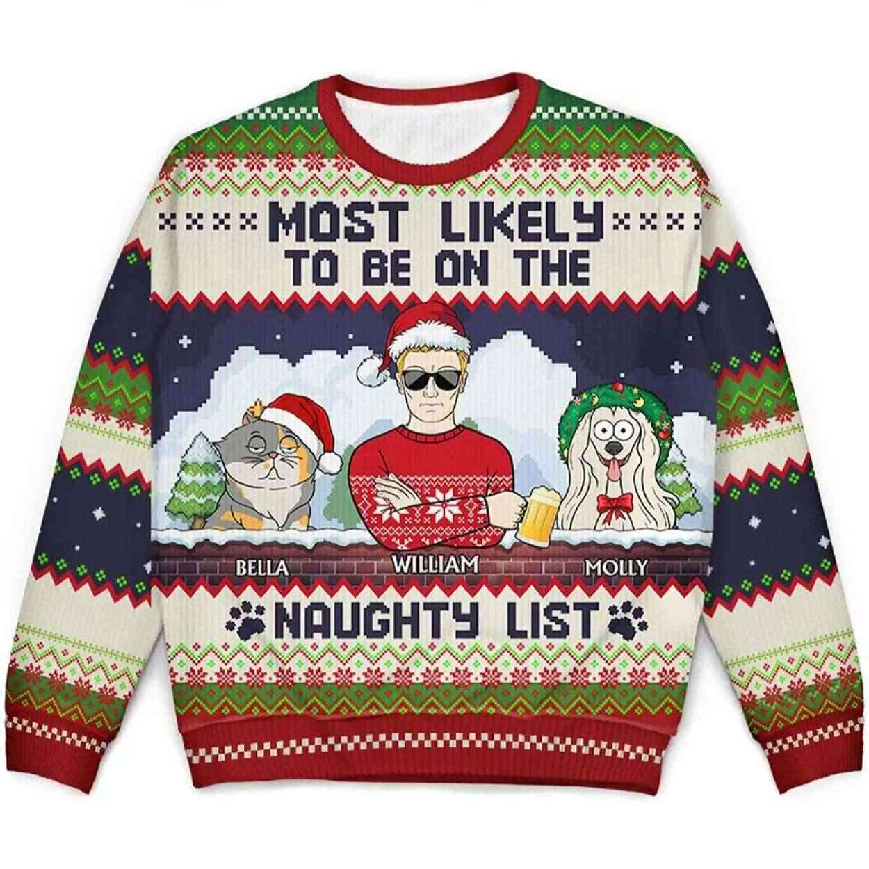 2025 Most Likely To Be On The Naughty List Personalized Ugly Christmas Sweater