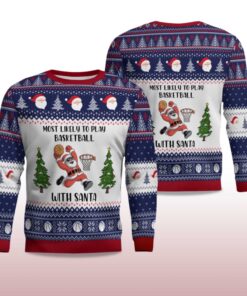 Alternative view of 2025 Most Likely To Play Basketball With Santa Ugly Christmas Sweater
